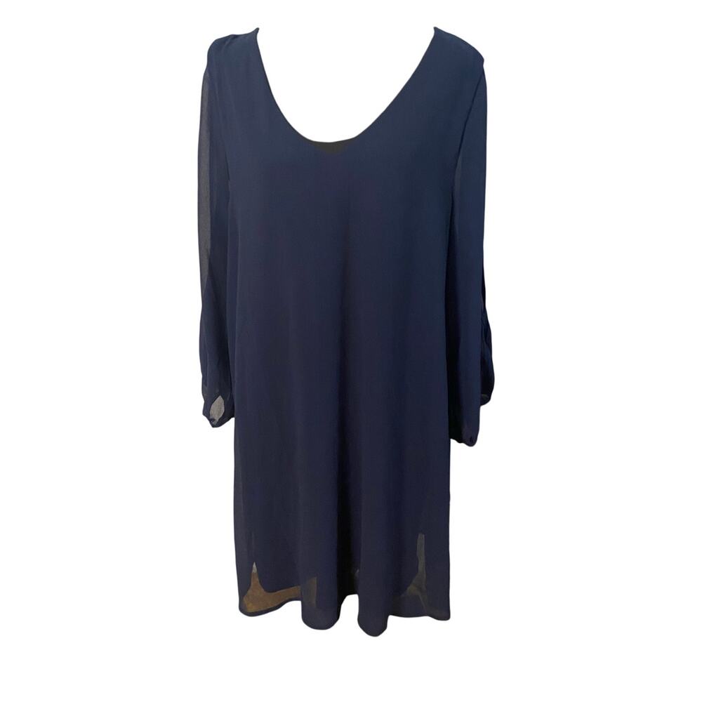 NWT Lulus Classic Holiday Party Dress Flowy Chiffon Navy Cocktail‎ Large